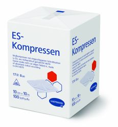 Comprese ES-Kompressen - Nesterile, in pungi de hartie sterilizabile, pliate in 12 straturi - 10 x 10 cm - (1 cutie din 100 bucati) 		